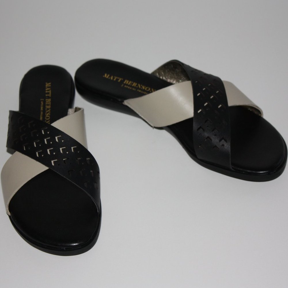 Matt Bernson Black & Cream Leather Slides